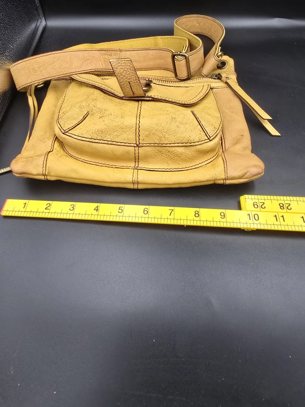 Fossil Mustard Yellow Leather Crossbody Bag with Front Flap